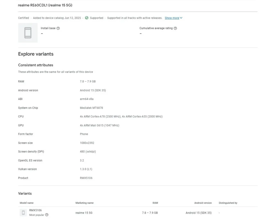 Realme 15 specifications