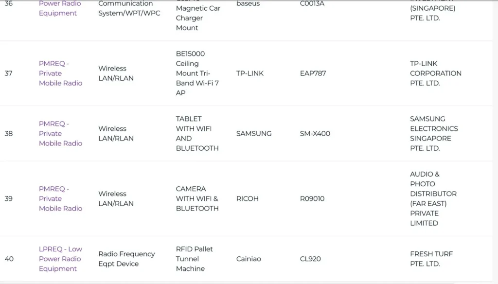 Samsung Galaxy Tab S10 Lite – IMDA Certification Information