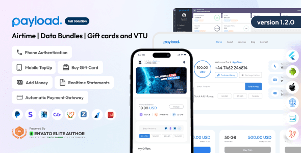 PayLoad 1.2.0 – Airtime Data Bundles Gift cards and VTU Full Solution